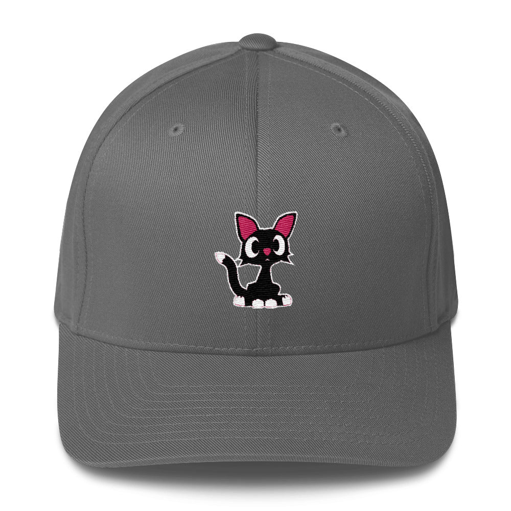 Flexfit structured twill cap with Stormy the black cat – Rob Kaz Art